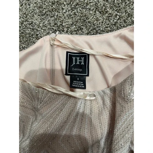 JH Evenings Pink Silver Metallic Geometric Sheath Dress 3/4 Sleeve Size 8 - Picture 8 of 8